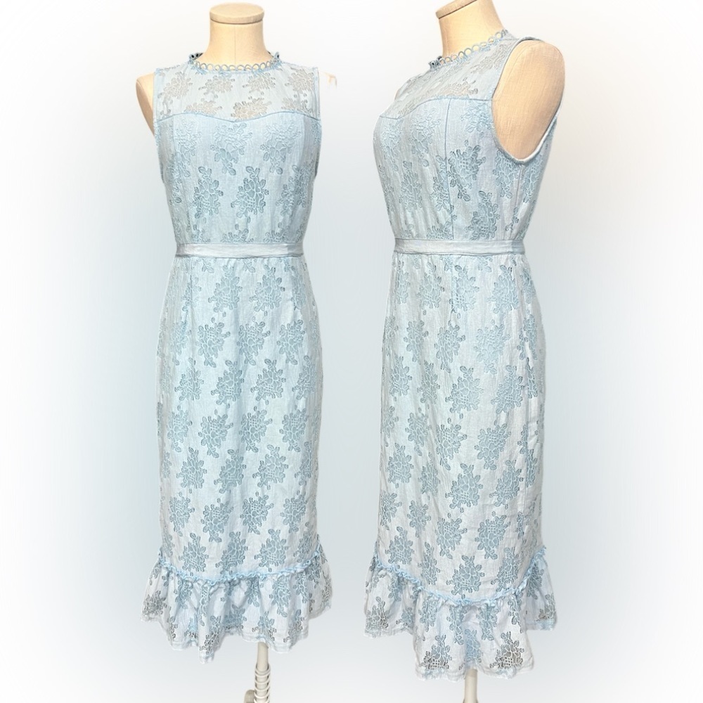 MIAMI for Francesca pale blue column lace over midi dress with ruffle hem